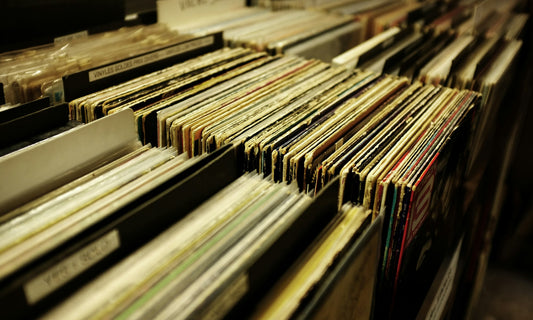 Crates full of vinyl records in a record shop